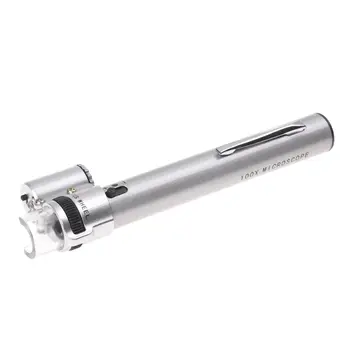 100-КРАТНЫЙ Ювелирный камень Ручной Карманный светодиодный Светильник miniscope Loupe Magnifier Pen Zoom