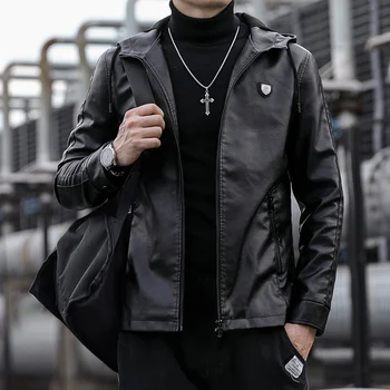 2023 Мужская куртка из искусственной кожи с капюшоном Мужские куртки Черная верхняя одежда Jaqueta Couro Masculina Мужские пальто из искусственной кожи Плюс размер 6XL
