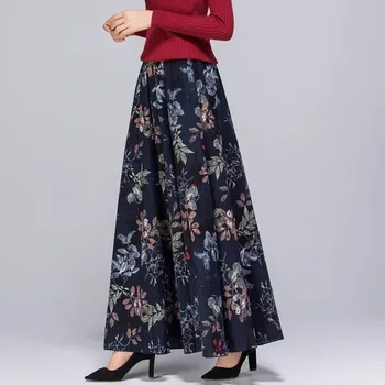 2024 Новая повседневная длинная юбка для женской одежды Весна-осень Ретро Эластичные танцевальные юбки с высокой талией и цветочным рисунком
