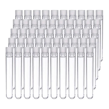 300шт прозрачных пластиковых пробирок с белыми завинчивающимися крышками Контейнеры для образцов Бутылки с нажимными крышками 12x75 мм