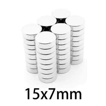 5-100шт N35 Неодимовые Круглые листовые магниты размером 15x7 мм, редкоземельные магнитные микро-NdFeB, супер Сильный круг, Мощный магнит 15*7 мм