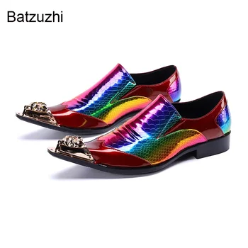 Batzuzhi / Брендовая Новая Мужская обувь; Модные Цветные кожаные модельные туфли; Мужские слипоны для рок-вечеринок и свадеб; Zapatos Hombre, 38-46