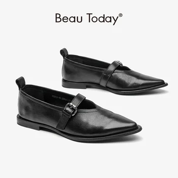 BeauToday Boat Shoe Женская Обувь Из Натуральной Конской Кожи С Острым Носком На плоской Подошве С ремешком И пряжкой Весенняя Женская Обувь Ручной Работы 18253