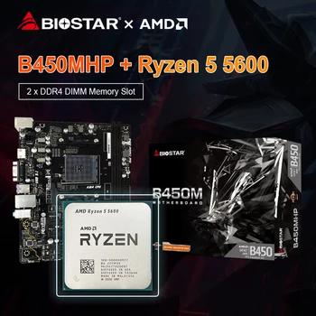 BIOSTAR Новая материнская плата B450MHP B450M AM4 + AMD Ryzen 5 5600 R5 5600 CPU Процессор DDR4 B450M USB3.1 M.2 Micro ATX placa mae