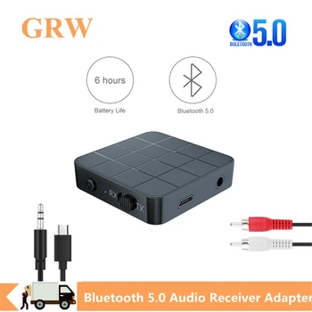 GRWIBEOU Беспроводной аудиоприемник Bluetooth 5.0 RCA 3.5 мм 3.5 AUX Разъем Стерео Музыка Bluetooth 5.0 Адаптер для автомобильного комплекта Динамик