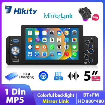 Hikity Авторадио 1 Din Автомобильный Радиоприемник MP5 Плеер Авто Стерео Цифровой Bluetooth Аудио FM Музыка Стерео С Двойным Входом USB AUX