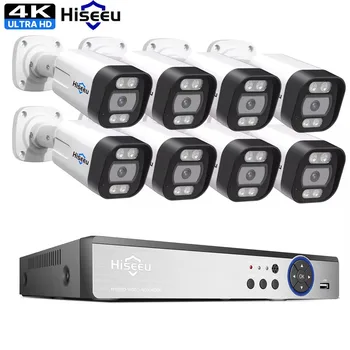 Hiseeu 4K 8-канальный 8-мегапиксельный Наружный Цветной Комплект Видеонаблюдения ночного видения Cctv Ip Poe Nvr Kit Система Домашней Камеры Безопасности