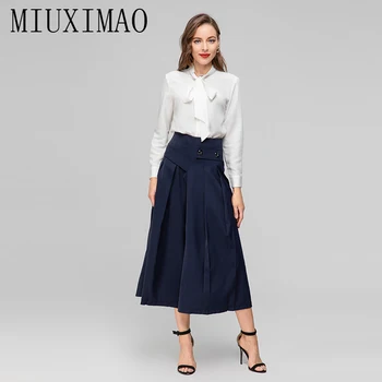 MIUXIMAO 2023 Высококачественный весенне-летний элегантный комплект с длинным рукавом и бантом, однотонная рубашка + Пан, Модный комплект из двух предметов, женские платья