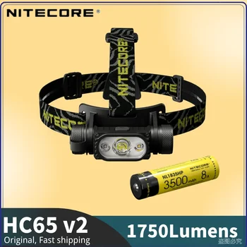 NITECORE HC65 V2 USB Перезаряжаемый Налобный Фонарь 1750 Люмен Фонарик 100 ° Прожекторная Светодиодная Фара Белого и Красного Цвета, Батарея 3500 мАч 18650