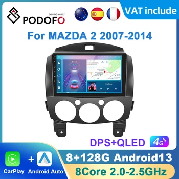 Podofo AI Voice Android Carplay Автомобильное Радио Для MAZDA 2 2007-2014 Android Auto 4G Мультимедийный Плеер GPS Навигация RDS Радио