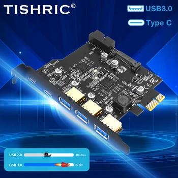 TISHRIC PCIE От 1 до 2 Карт расширения Type-C 3USB 3.0 С Двойным разъемом питания Sata 15Pin Разъем 19Pin Разъем питания