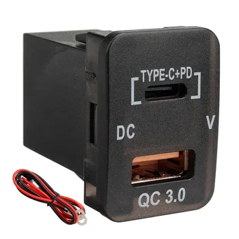 Автомобильное Зарядное устройство Type-C + PD QC3.0, Двойной USB-адаптер, Розетка на приборной панели, Вольтметр для