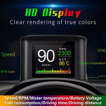 Автомобильный OBD2 Головной дисплей HUD Бортовой компьютер Цифровой спидометр с указанием расхода топлива Температура Электронные аксессуары