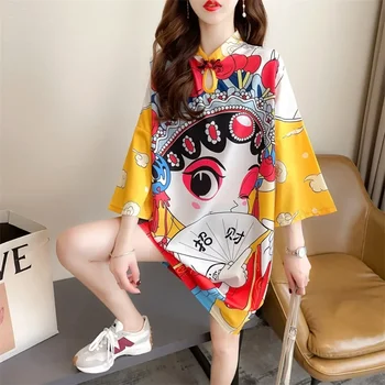 Винтажная модная повседневная уличная одежда с принтом в этническом стиле, топы Cheongsam Qipao Y2k, футболки, женская одежда, рубашки для женской одежды