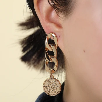 Винтажные круглые серьги с монетами для женщин, длинная металлическая цепочка с кисточкой, женские украшения в стиле бохо