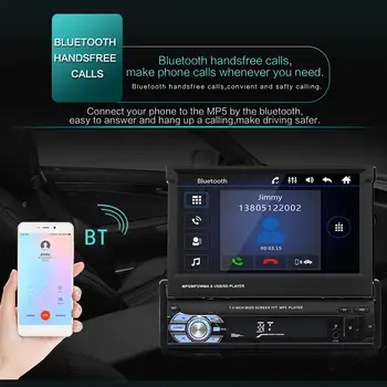 Выдвижной Автомобильный Bluetooth MP5-плеер, аудио и Громкая Связь, Радиоприемник AUX FM / AM, 7-дюймовый ЖК-сенсорный Экран Черного Цвета