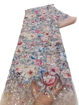 Высококачественная многоцветная изысканная кружевная ткань с вышивкой пайетками, европейская и американская мода, вечерние платья с пайетками