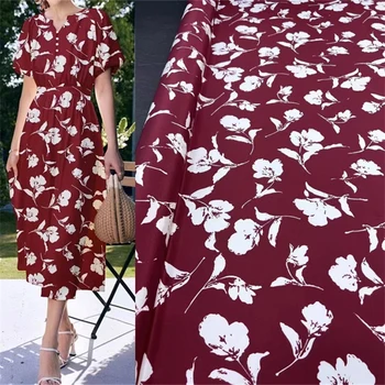 Европейская и американская ретро-красная эластичная двойная крепированная шелковая ткань, платье-рубашка для женской одежды из высококачественной атласной ткани