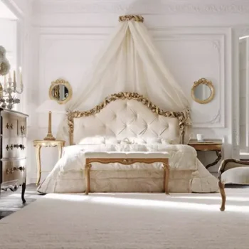 Европейское изголовье Двуспальной кровати, Белые полки, платформа, Каркас кровати Королевского размера, Роскошная Спальная мебель для дома Cama De Casal