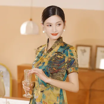 Женская Блузка Hanfu С V-образным вырезом И Коротким Рукавом, Большие Размеры 3XL-5XL, Топы, Весенняя Рубашка В Традиционном Китайском Стиле В Стиле Ретро, Одежда Для Женщин