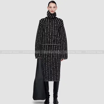 Женские осенне-зимние новые вертикальные полосы, контрастный цвет, шерстяной трикотаж с высоким воротом + комплект из прямой юбки