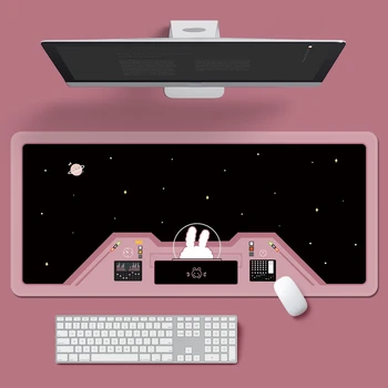 Женский милый коврик для мыши с кроликом-космонавтом, коврик для компьютерной клавиатуры, Нескользящая резиновая основа, офисный коврик для рабочего стола, настольный коврик для стола