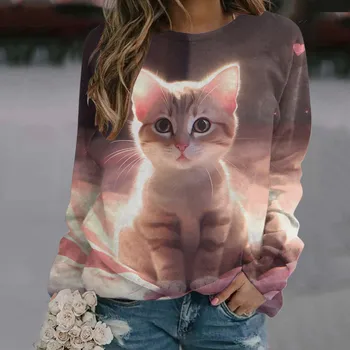 Женское круглое ожерелье с принтом Cat element 2023, осенний новый женский свитер, универсальные модные свободные и удобные толстовки