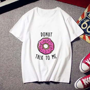 Забавный пончик, поговори со мной, Новая футболка с принтом 2021, женская эстетика Харадзюку, Повседневная футболка С круглым вырезом, Топы, Модная футболка, Женская одежда