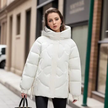 Зимнее женское холодное пальто 2023, Модная свободная куртка с капюшоном, карманами, застежками-молниями, Новое винтажное мягкое теплое пуховое хлопковое пальто с длинными рукавами