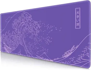 Игровой коврик для мыши Great Wave XXL Фиолетовый Минималистичный Японский коврик для стола, симпатичный геймерский эстетичный коврик для мыши с удлиненной нескользящей резиновой основой