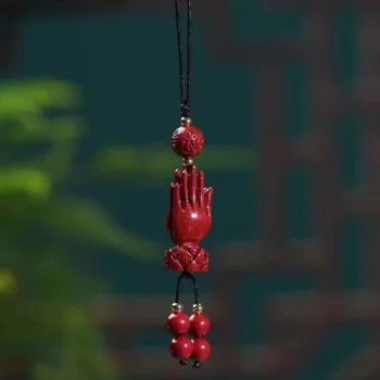 Индивидуальная цепочка для ключей с Киноварью Будды, Органические Украшения, Резные Модные Китайские Шармы, Подарки, Сумка-Амулет, Пряжка, Подвеска Красного цвета