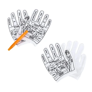 Инструмент для рефлексотерапии рук Утолщенные Хлопчатобумажные перчатки для точечного массажа и рефлексотерапии Многоразового использования Физиотерапевтические перчатки с принтом акупунктурных точек