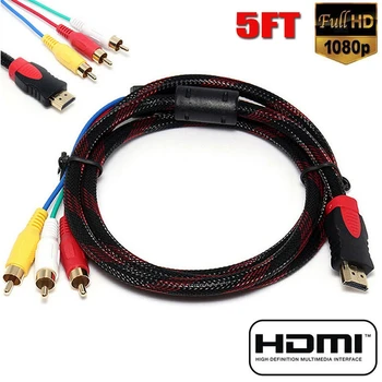 Кабель-адаптер для преобразования видео-аудио AV-компонентов HDMI в 3-RCA длиной 5 футов для HDTV
