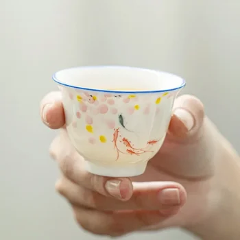 Керамическая чашка для чая с ручной росписью в японском стиле, Бытовая посуда для напитков Кунг-фу, Чайный сервиз, Маленькая чайная чаша ручной работы из белого фарфора