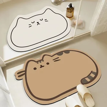 Коврик для ванной комнаты с мультяшным котом Прочный и ухоженный нескользящий коврик, впитывающий воду и быстросохнущий коврик для пола из диатомовой глины