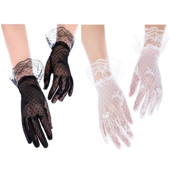 Короткие кружевные перчатки Для чаепития, банкетные перчатки, свадебные перчатки, наручные перчатки, танцевальные перчатки, женские кружевные перчатки