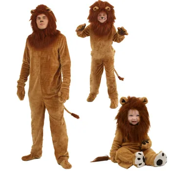 Косплей Льва на Хэллоуин, Детский костюм Льва на День защиты детей, сценический костюм взрослого Ребенка, Роскошная одежда Льва с длинными волосами