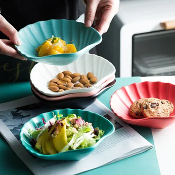Креативная Домашняя Керамическая Тарелка для завтрака с матовой глазурью в скандинавском стиле, блюдо в форме раковины, Ресторанная Десертная тарелка, Салатная тарелка