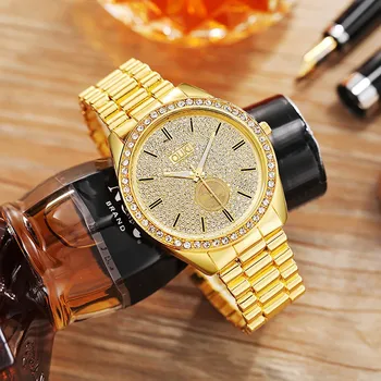 Модные мужские кварцевые часы с роскошными бриллиантами, наручные часы с большим круглым циферблатом, деловые стальные часы для мужчин Reloj Hombre