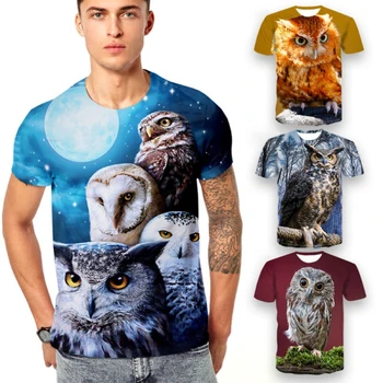 Мужская Женская модная мужская футболка с 3D принтом совы, Летняя футболка с изображением милой птицы с короткими рукавами и животными