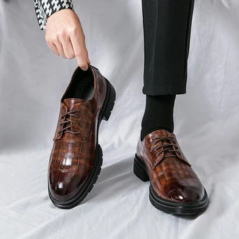 Мужская модная кожаная обувь на шнуровке, модный Британский стиль, натуральная кожа, Мужская обувь для отдыха, Официальная Дизайнерская обувь для вечеринок, Мужские Большие размеры 38-46