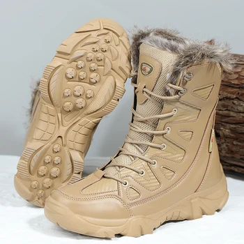 Мужские Зимние Армейские ботинки в Пустынном стиле, Плюшевые Теплые Зимние Ботинки, Уличная Походная Обувь, Износостойкие Военные Ботинки, Зимняя Обувь Плюс Размер