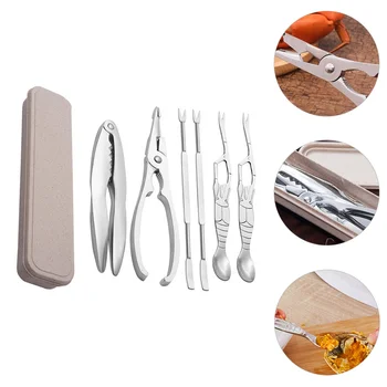 Набор инструментов для клешней краба: ножницы для тяжелых зажимов для омаров, восемь вилок из нержавеющей стали.