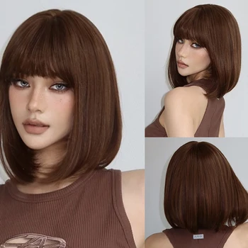 Набор париков парик новый стиль Qi челка темно-коричневая волна голова бобо короткие волосы высокотемпературное волокно