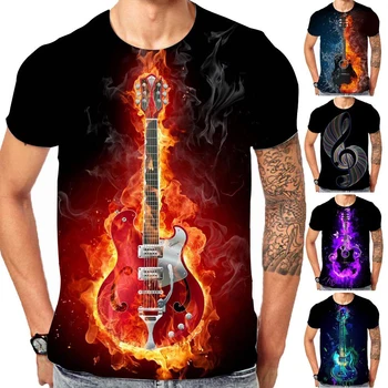 Новая модная футболка с 3D-принтом гитары для мужчин и женщин, летняя повседневная футболка с музыкальным инструментом с коротким рукавом, топ