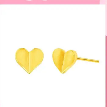 Новые женские серьги-гвоздики из желтого золота 999 пробы 24K с сердечками