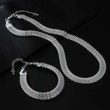 Новые изысканные браслеты-цепочки из серебра 925 пробы, ожерелья для женщин, корейские модные вечерние свадебные аксессуары, ювелирные наборы, подарки