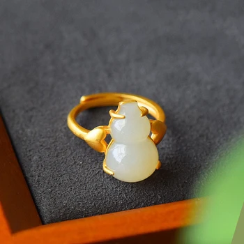 Оригинальное Новое кольцо из натурального Хотанского нефрита в форме тыквы с открытым регулируемым кольцом, Изысканное женское серебряное украшение в виде китайского персикового сердечка