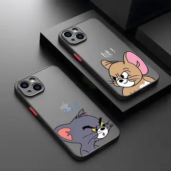 Пара J-JerryS Mouse Tom Cat Чехол Для Телефона iPhone 15 14 13 Pro Max 12 Mini 11 SE 2020 6S 7 8 Plus XS X XR Матовый Черный Чехол