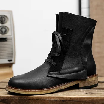 Популярные мужские ковбойские сапоги 2023 года, уличная повседневная обувь для мужчин, модельные ботинки из натуральной кожи, мужские черно-коричневые ковбойские сапоги, мужские